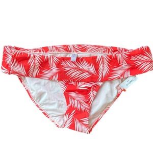 GapBody Tropical Leaf Print Bikini Top Red White Halter Swimwear Size Medium NWT